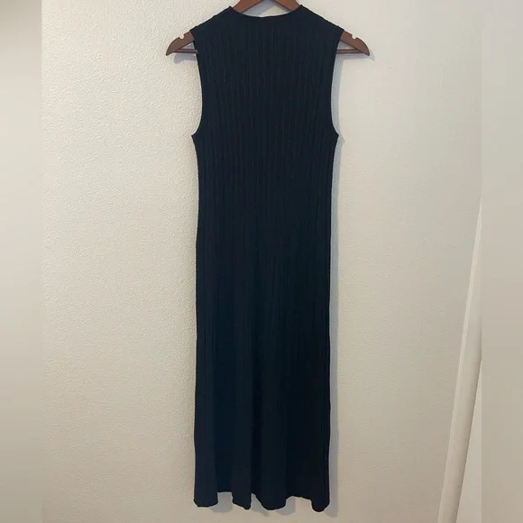 Theory Black Cable Knit Wool Blend Sleeveless Midi Dress - Picture 7 of 7